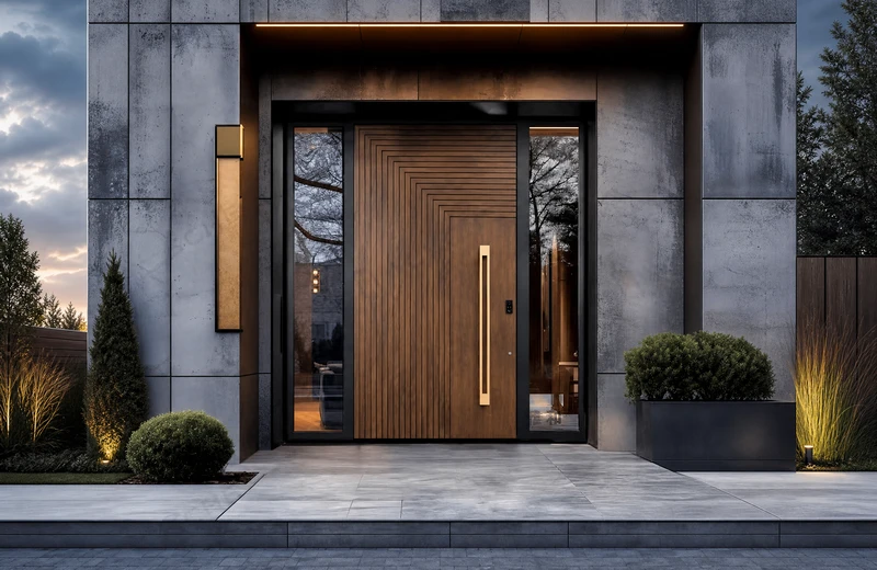 Fusion material entrance door inspiration with modern facade details